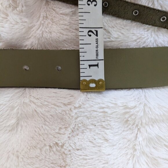Vintage studded chain leather belt olive green large F104 main image 4